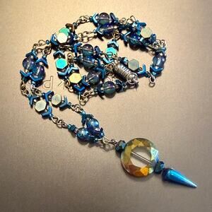 Handmade Iridescent Carnival Glass Beaded Crystal Necklace
